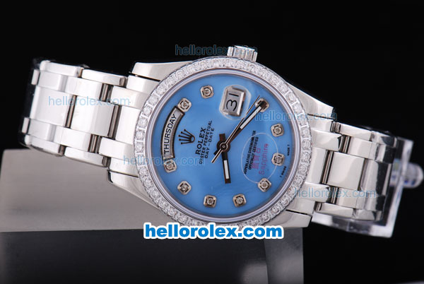 Rolex Day-Date Automatic with Diamond Bezel and Diamonds Marking-Blue Dial - Click Image to Close